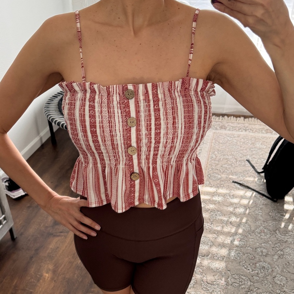 No Boundaries Red and White Striped Button-Up Crop Top